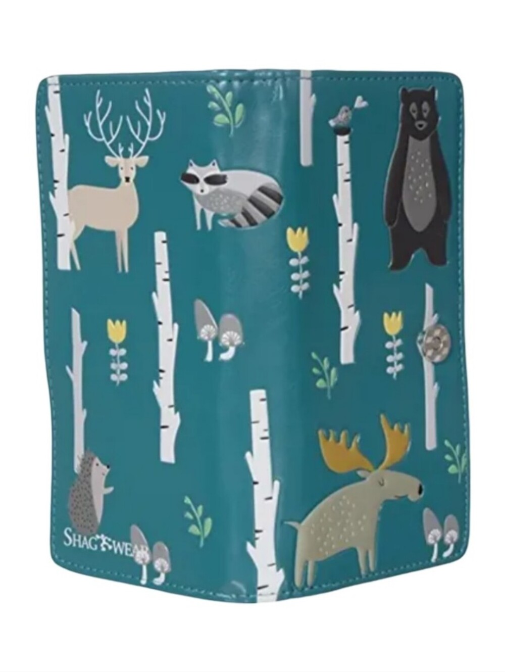Shagwear Wallet Long Premium Vegan Leather Woodland Animals Teal Purse Clutch